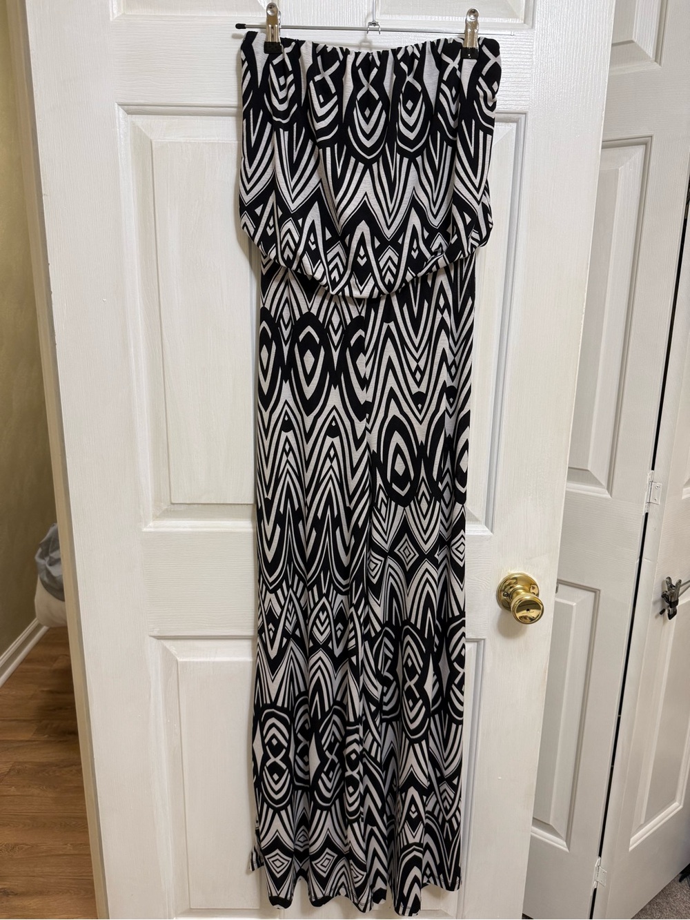 Black & White Strapless Romper with Geometric Print